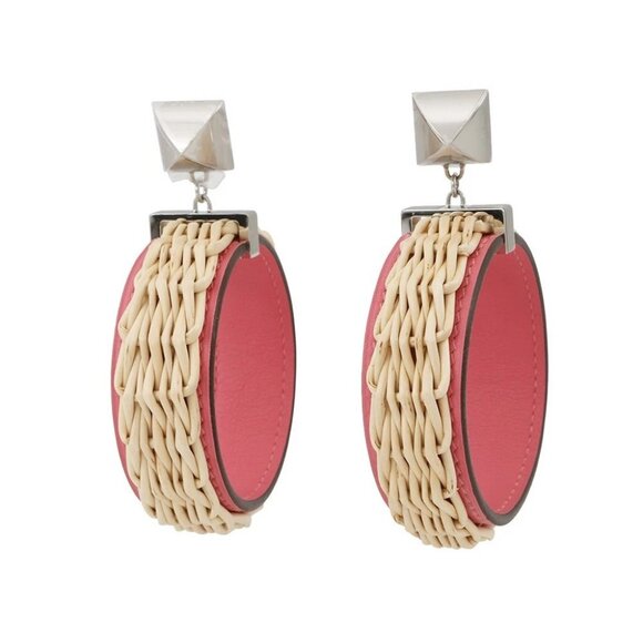 HERMES Medor Picnic Earrings Size GM Swift Leather/Willow Pink/Natural - Picture 2 of 8